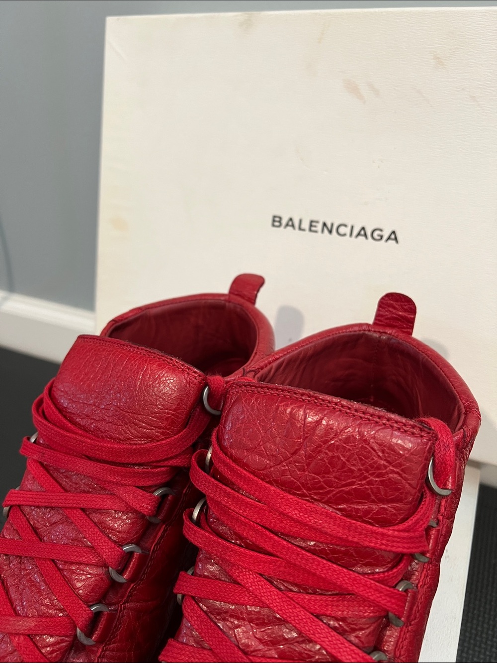 Men’s Balenciaga Red Leather High-Top Sneakers -Size 40 - Picture 4 of 16